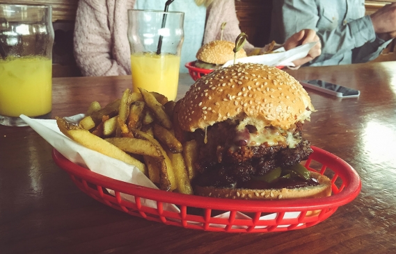 The delicious mexican burger, oozing with cheese, chilli and jalapenos.