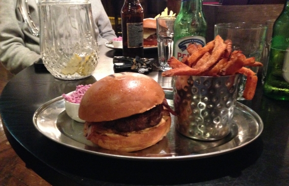 The Juicy Lucy and some delicious sweet potato fries.