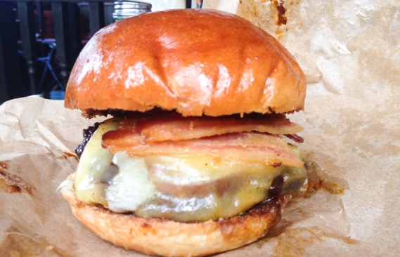 Stuart's tasty burger oozing with cheese